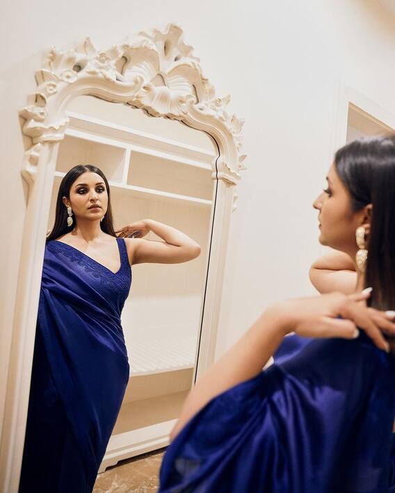 Parineeti Chopra Gracefully Dons A Royal Blue Saree - SEE PICS