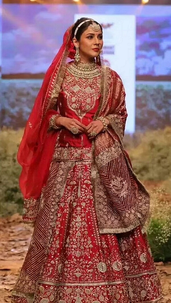 Buy Red Raw Silk Embroidered Zari And Dabka Work Plunge V Bridal Lehenga  Set For Women by Nitika Gujral Online at Aza Fashions.