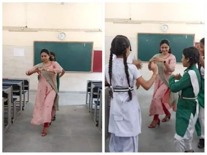 Teacher and student dance together on Jhumka Bareilly Wala Song Watch: 'झुमका बरेली वाला' सॉन्ग पर एक साथ थिरकीं टीचर और स्टुडेंट, वीडियो वायरल