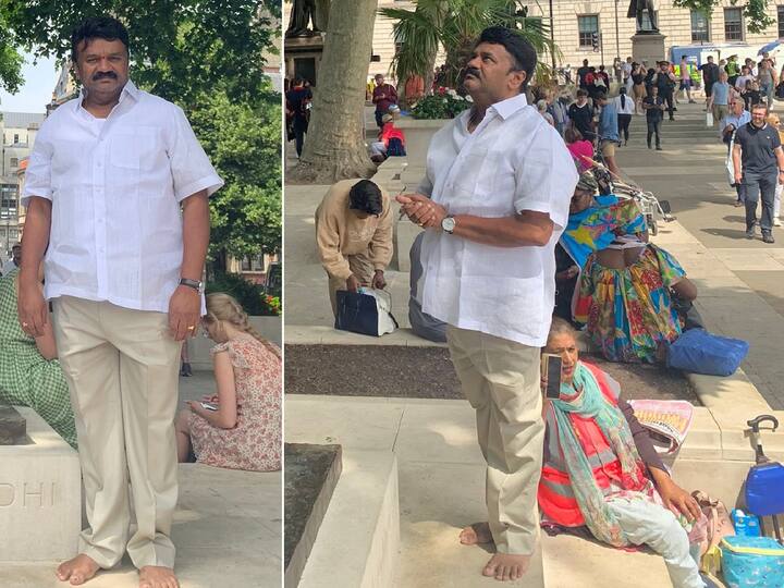 Minister Talasani srinivas yadav protests against Modi govt before Gandhi statue in London Talasani In London: రైల్వేస్టేషన్ అల్లర్లలో రాకేశ్ మృతి: లండన్‌లో మంత్రి తలసాని ఏం చేశారో తెలుసా?