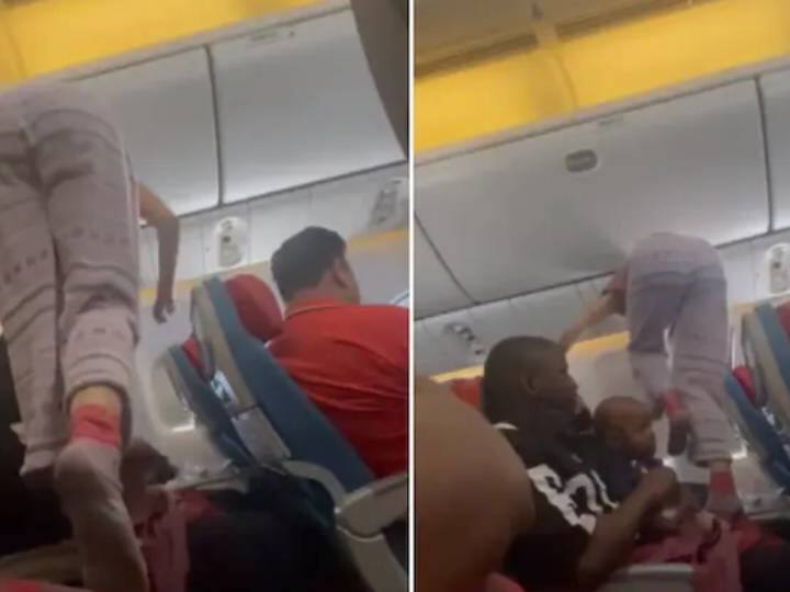 Woman jumps over passengers inside plane to get to her seat நடுவானில் விமானத்தில் இளம்பெண் செய்த செயல்...முகம் சுழித்த பயணிகள்..வைரல் வீடியோ