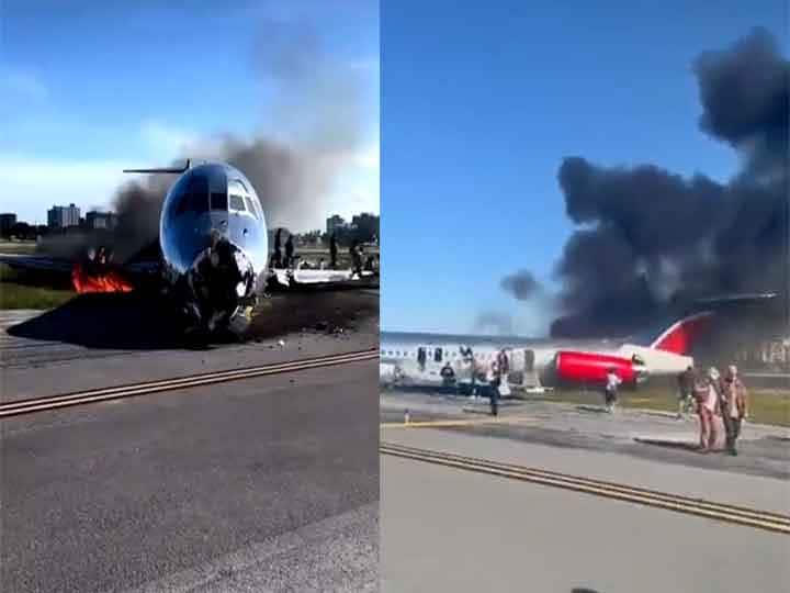 Viral Video The plane caught fire while landing on the runway, the passengers fled after saving their lives Viral Video: रनवे पर उतरते वक्त विमान में लगी आग, जान बचाकर भागे यात्री