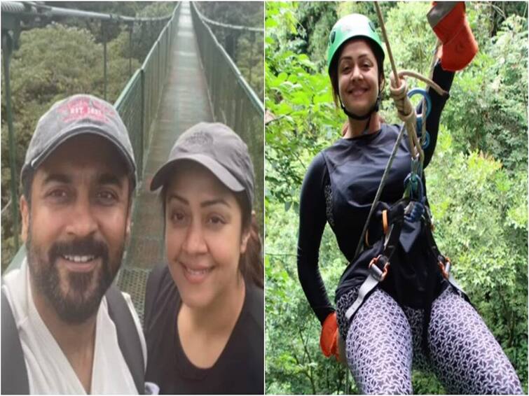 Suriya Jyothika Costa Rica Vaccation enjoys Zipping Adventure Video Shared in Instagram - Watch Suriya Jyothika Vaccation: கண்டிப்பா ப்ரேக் வேணும்.. அமெரிக்காவில் அட்வெஞ்சர் ட்ரிப்.. வைரலாகும் ஜோதிகா வீடியோ..!