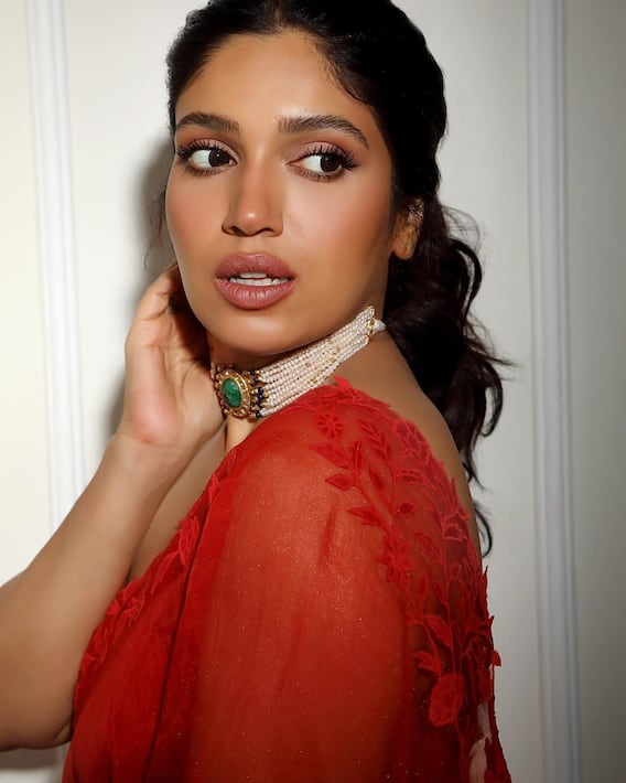 IN PICS: Bhumi Pednekar Shows Her Love For Red In An Organza Saree