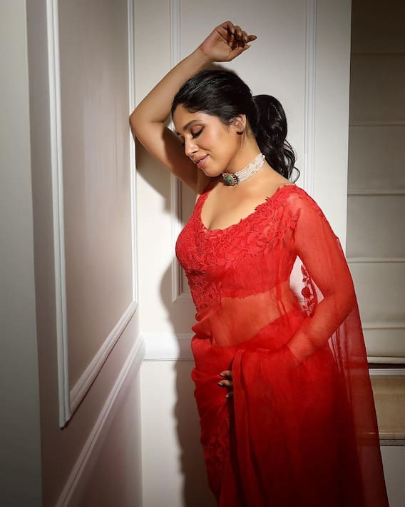 IN PICS: Bhumi Pednekar Shows Her Love For Red In An Organza Saree