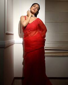 IN PICS: Bhumi Pednekar Shows Her Love For Red In An Organza Saree