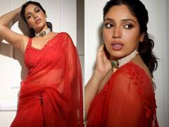 IN PICS: Bhumi Pednekar Shows Her Love For Red In An Organza Saree