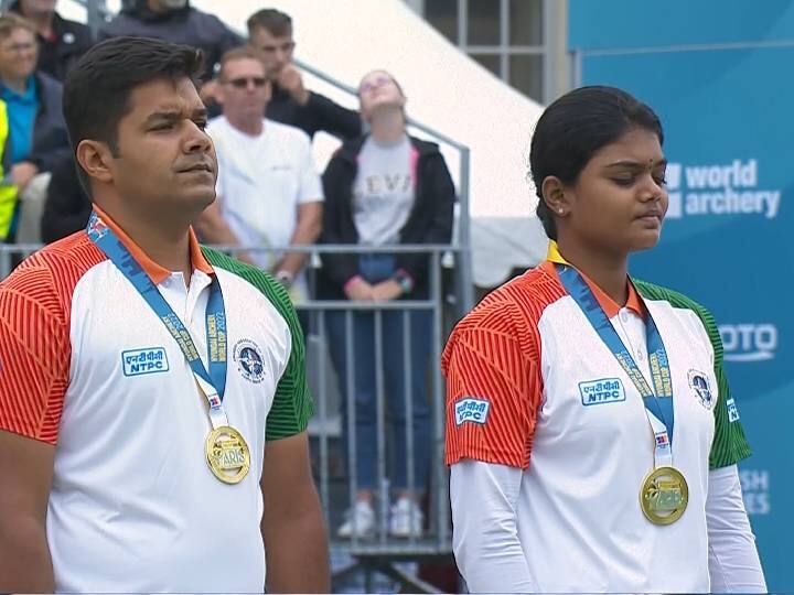 Indian Compound Mixed team duo of Abhishek Verma and Jyothi Surekha Vennam have won gold medal in Archery World Cup உலகக்கோப்பை வில்வித்தை இறுதிப்போட்டிகள்.. தங்கம் வென்று அசத்திய இந்தியா..!
