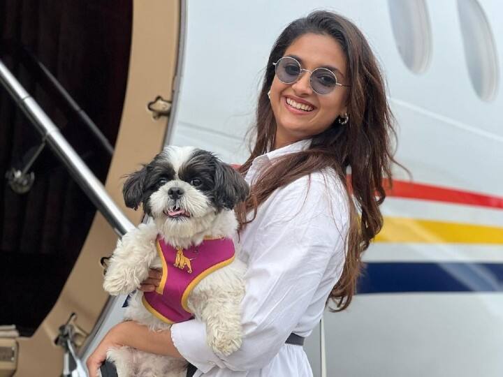 Happy Post on Keerthi Suresh Insta who made his first trip on a flight with a pet Watch Video: செல்லப்பிராணியுடன் ஃப்ளைட்டில்  முதல் பயணம்: கீர்த்திசுரேஷ்  குஷி போஸ்ட்
