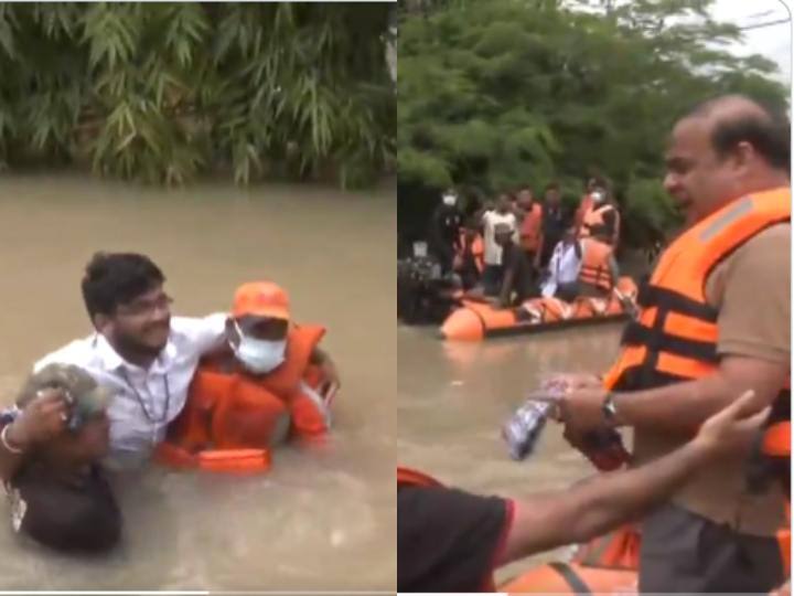 Assam Man Wades Through Waist-Deep Water To Greet Chief Minister, watch video Assam Flood: CM हिमंत बिस्वा सरमा से मिलने बाढ़ के पानी में घुसकर पहुंचा ये शख्स, देखें Video