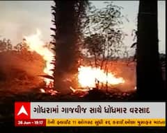 ગોધરા: દરૂણીયા ગામના ખેતરમાં ઝાડ પર વિજળી પડતા ઝાડમાં લાગી આગ