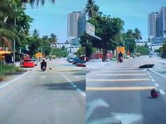 VIDEO: पेड़ से टूटकर नारियल टू व्हीलर पर बैठी महिला के सिर पर गिरा, बाल बाल बची जान