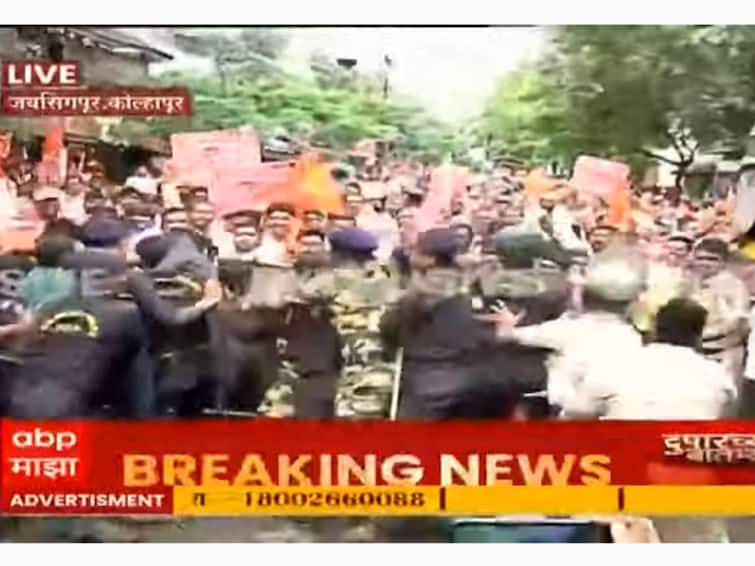 Shiv Sainiks also marched towards Rajendra Patil Yadravkar's office जयसिंगपुरात राजकीय आखाडा! शिवसैनिकांचा मोर्चाही राजेंद्र पाटील यड्रावकरांच्या कार्यालयाच्या दिशेने धडकला