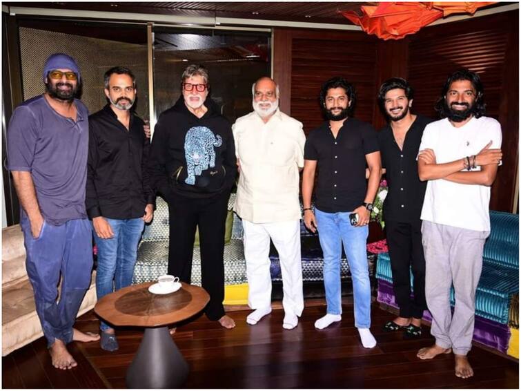 KGF 2 Salaar Fame Prashanth Neel Project K director Nag Ashwin Nani Raghavendra Rao along with Prabhas Met Big B Amitabh Bachchan at Hyderabad Tollywood Celebs Met Big B: అమితాబ్‌తో ప్రభాస్, నాని అండ్ ప్రముఖ దర్శకులు