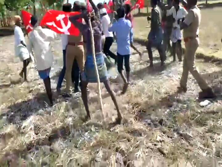 Mayiladuthurai DSP Attacked during protest by wage laborers against direct sowing of paddy மயிலாடுதுறையில் ஒர் கீழ் வெண்மணியா....? - விவசாயி கூலி தொழிலாளர்கள் போராட்டம்..!