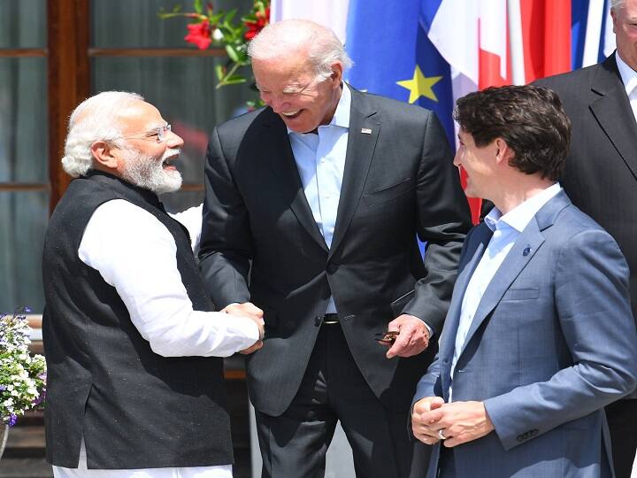 Prime Minister Narendra Modi on Monday met US President Joe Biden, Canadian PM Justin Trudeau and French President Emmanuel Macron at the G7 summit in Germany.