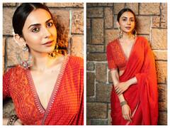 Rakul Preet Singh Pics: ऑरेंज साड़ी पहन कयामत ढा रही हैं रकुल प्रीत सिंह, चेहरे पर ये कातिल मुस्कान कहीं ले न लें फैन्स की जान !