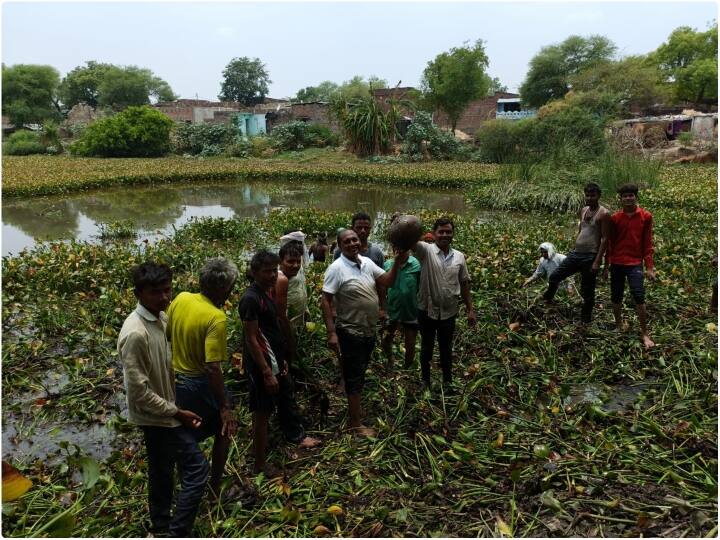 Banda DM descended into the pond to remove watercress ann Banda News: जब जलकुंभी हटाने तालाब में खुद उतरे बांदा के DM, फिर ऐसे मिला ग्रामीणों का साथ, देखें