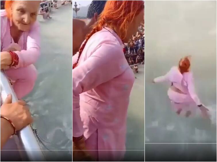 Viral Video 70-Year-Old Woman Dives Into Ganga From Haridwar’s Har Ki Pauri Bridge Viral Video: ఏం దూకినవ్, హార్ట్ బీట్ పెంచేసినవ్ లే- 70 ఏళ్ల బామ్మ జంప్!