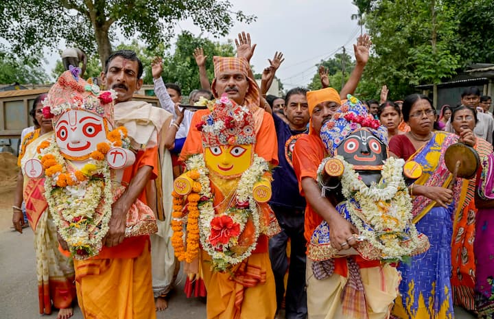 During Jagannath Yatra, three Raths of Lord Jagannath, Devi Subhadra and Lord Balabhadra are pulled by devotees. (PTI Photo)