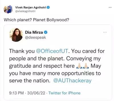 Vivek Agnihotri Dia Mirza: दीया मिर्जा ने उद्धव ठाकरे की प्रशंसा तो विवेक अग्निहोत्री ने पूछ लिया यह सवाल