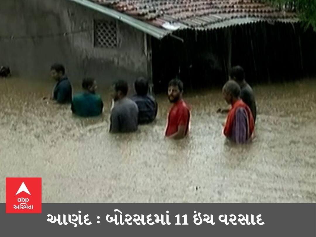 Borsad News 11 inches of heavy rain flooded everywhere In Borsad of Anand district ANAND : બોરસદમાં આભ ફાટ્યું, અતિભારે વરસાદથી છાતીસમા પાણી ભરાયા, જુઓ Video