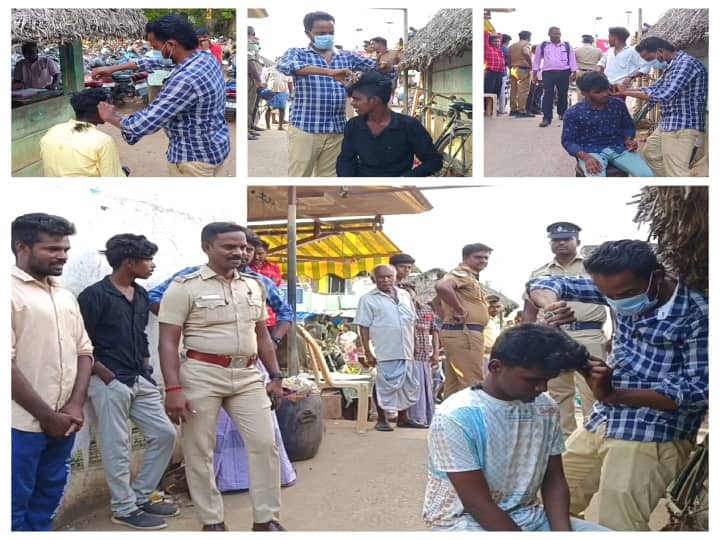 Police surrounded students at Chidambaram bus stand விதவிதமான ஸ்டைலில் ஹேர் கட்டிங்.... களத்தில் இறங்கி கட்டிங் செய்த போலீஸ்... ஓடிய மாணவர்கள்..!