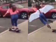 Watch: स्केट बोर्ड करती लड़की ने अचानक भरी उड़ान! वीडियो देख लोग बोले- पापा की परी