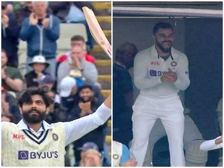 Virat Kohli reaction went viral to Ravindra Jadeja century IND vs ENG 5th Test: रविंद्र जडेजा ने जड़ा शतक तो खुशी से झूम उठे विराट कोहली, वायरल हुआ रिएक्शन