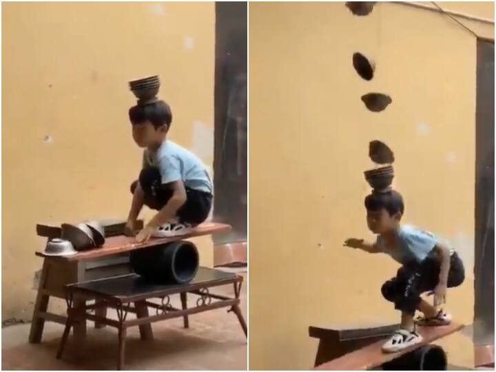 little kid amazing stunt video viral on social media Watch: इस बच्चे के टैलेंट के आगे सब कुछ फेल! करतब देख आप भी रह जाएंगे दंग