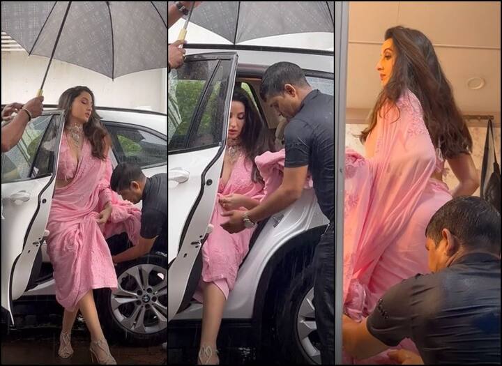 बॉलीवुड एक्ट्रेस नोरा फतेही कि गुलाबी साड़ी से गुलाबी हुआ समां. साड़ी पहनकर हुईं पानी-पानी.