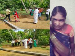 வேடிக்கை பார்த்த பெண்ணுக்கு நடந்த கொடூரம்... மின்கம்பம் முறிந்து விழுந்ததில் உயிரிழப்பு..