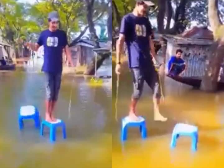 Unique desi jugaad for safe walk in rain video viral on social media Viral Video: बारिश से बचना है तो ये जुगाड़ अपना लीजिए, ना कपड़े गीले होंगे ना पैरों पर लगेगा कीचड़