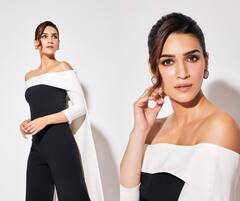 Kriti Sanon : ब्लॅक अँड व्हाईट स्ट्रपलेस जंपसूटमध्ये क्रितीचा ग्लॅमरस अंदाज