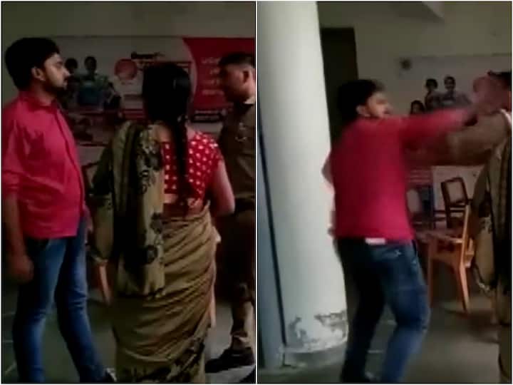 Mainpuri UP Young Man Loses Temper Beats Police Official Inside Police Station Premises - Watch Mainpuri UP: సహనం కోల్పోయి పోలీసుపై యువకుడి దాడి- వీడియో వైరల్