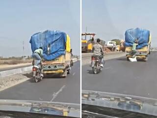 ધૂમ સ્ટાઈલમાં ચોરીઃ બાઈક પર આવેલા બે શખ્સો ચાલુ ટ્રકમાંથી ચોરી કરી ફરાર, જુઓ વીડિયો