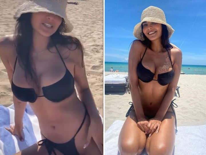 Esha Gupta looking sizzling in black bikini at beach, video goes viral on social media Esha Gupta Video: ब्लैक बिकिनी में ईशा गुप्ता का दिखा सिजलिंग लुक, बीच पर मस्ती करती आईं नजर