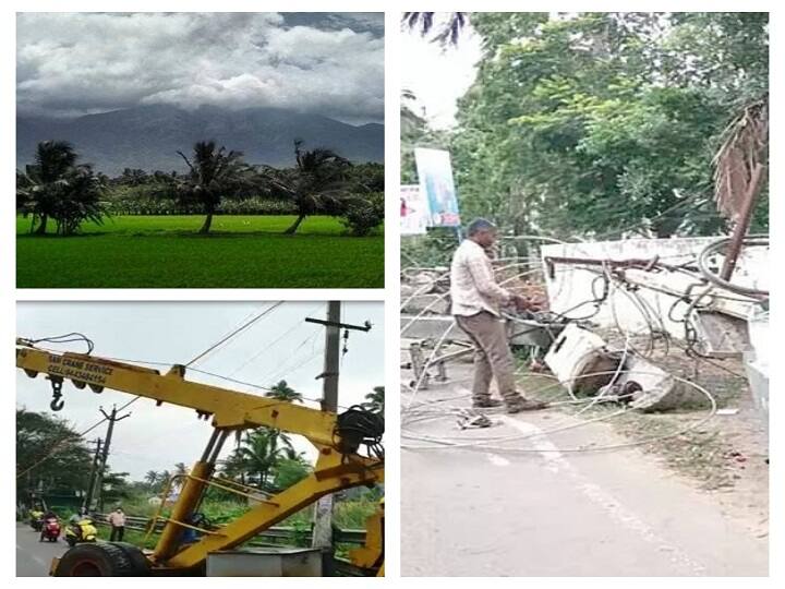 நாகர்கோவிலில் சூறைக்காற்றால் அடியோடு பெயர்ந்து விழுந்த மின்மாற்றி  - இருளில் மூழ்கிய ரயில் நிலையம்..!