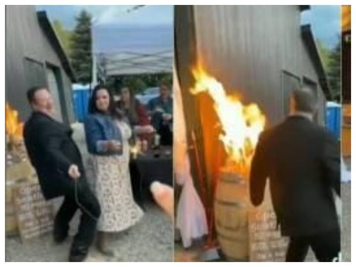 Watch: नशे में धुत मेहमान ने शादी में लगा दी आग, देखिए ये रोंगटे खड़े कर देने वाला वीडियो Drunk wedding guest sets fire over decoration of wedding party video viral on social media Watch: नशे में धुत मेहमान ने शादी में लगा दी आग, देखिए ये रोंगटे खड़े कर देने वाला वीडियो