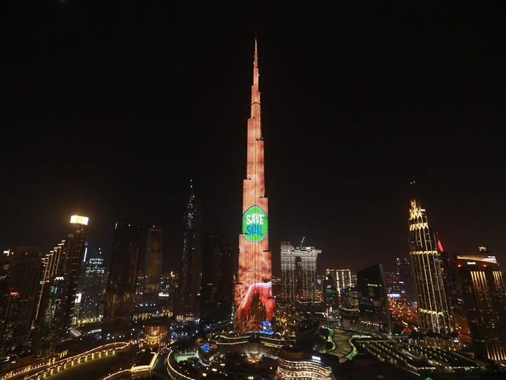 Burj Khalifa Lights Up In Support Of Save Soil Movement Sadhguru light and laser show dubai world tallest skyscraper UAE Dubai’s Burj Khalifa Lights Up in Support of Sadhguru’s Save Soil Movement