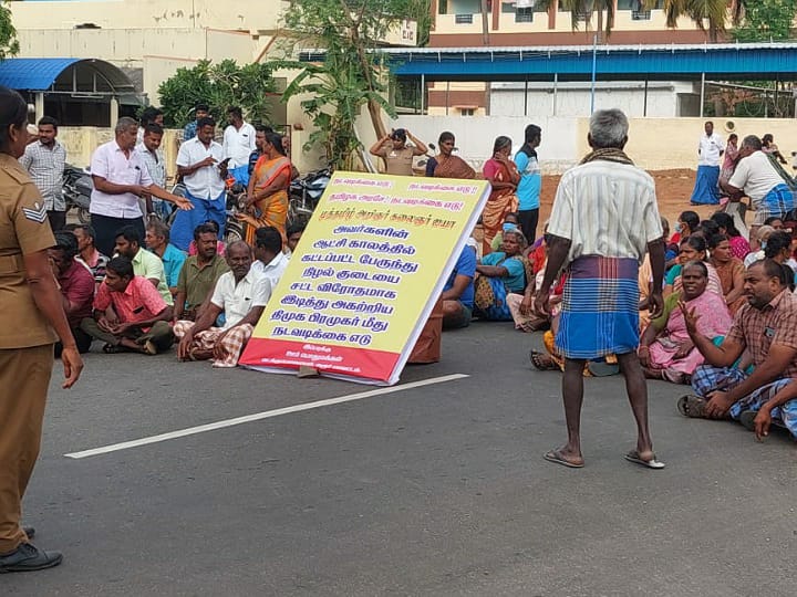 முன்னாள் முதல்வர் கருணாநிதி ஆட்சியில் கட்டப்பட்ட பஸ் ஸ்டாப்பை தரைமட்டமாக்கிய திமுக பிரமுகர் - கரூரில் பரபரப்பு