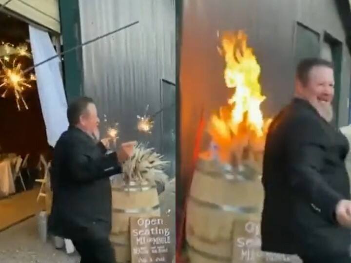 man nearly burnt wedding venue but continue to dance மத்தாப்புடன் குடிபோதையில் நடனம்... திருமண விழாவை தீக்கிரையாக்கவிருந்த நபர்!