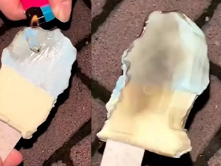 Chinese Ice Cream Does Not Melt Even After Being Burnt- netizens raise the questions Company Viral Video: కాల్చినా కరగని ఐస్‌క్రీమ్- చైనాలో అంతేనంటున్న నెటిజన్లు
