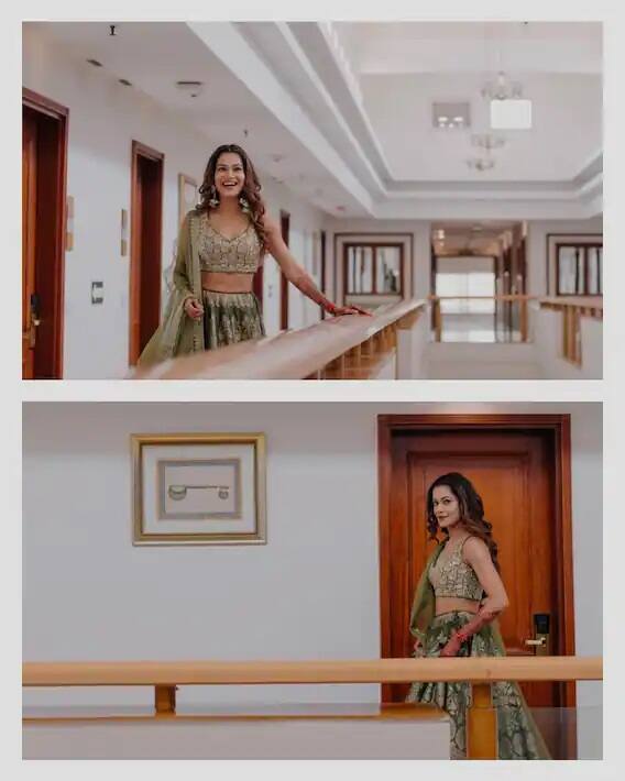 થનારી દુલ્હન પાયલ રોહતગીએ ગ્રીન કલરમાં ચોલી પહેરેલી છે, તેના આઉટફિટમાં એક બનારસી સ્ટાઇલ સ્કર્ટ અને ભારે એમ્બ્રોઇડરી બ્લાઉઝ હતુ, અને એક દુપટ્ટો સાઇડમાં સ્ટાઇલ કરવામાં આવ્યો હતો.