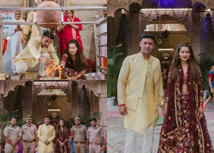 Sangram Singh Payal Rohatgi Marriage: हरियाणा के रेसलर संग्राम सिंह (Sangram Singh) और फिल्म एक्ट्रेस पायल रोहतगी (Payal Rohatgi) लंबी रिलेशनशिप के बाद फाइनली अब शादी के बंधन में बंधने वाले हैं. बता दें कि आज यानि 9 जुलाई को होटल जेपी पैलेस में होनी है. वहीं शादी से पहले ये लव कपल आगरा (Agra) के 850 साल पुराने राजेश्वरी महादेव मंदिर में पहुंचा. देखिए उनकी खास तस्वीरें.....