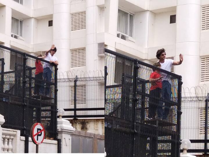 Shah Rukh Khan and Abram greet fans outside mannat on eid photos viral