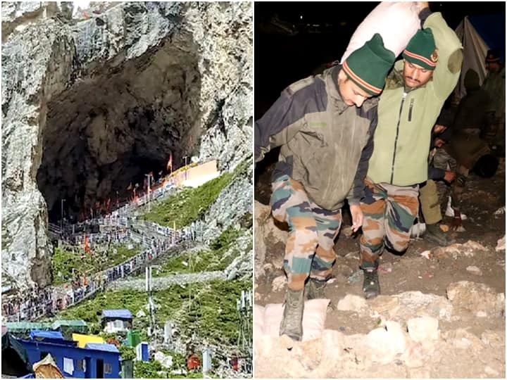Amarnath Yatra Resumes As Devotees Await 'Darshan' Of 'Bhole Baba', Jammu Kashmir LG Sinha Oversees Efforts Amarnath Yatra Resumes, Stairway Made Overnight To Facilitate Devotees Approaching Holy Cave