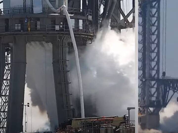 spacex plant during test-firing a rocket booster bursts into flames SpaceX Plant: एलन मस्क का रॉकेट बूस्टर टेस्ट रन में फेल, स्पेसएक्स प्लांट में ही आग की लपटों में घिरा