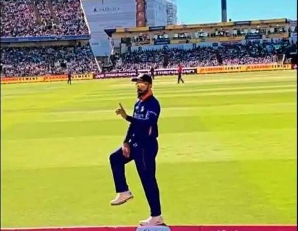 virat kohli pays tribute to late punjabi singer and rapper sidhu moose wala on cricket playground ਵਿਰਾਟ ਕੋਹਲੀ ਨੇ ਕ੍ਰਿਕੇਟ ਮੈਦਾਨ `ਚ ਸਿੱਧੂ ਮੂਸੇਵਾਲਾ ਨੂੰ ਦਿੱਤੀ ਸ਼ਰਧਾਂਜਲੀ, ਪੱਟ `ਤੇ ਮਾਰੀ ਥਾਪੀ