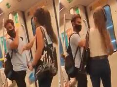 டெல்லி மெட்ரோ ரயிலில் சரமாரியாக அடித்துக் கொண்ட இளைஞரும் இளம்பெண்ணும் - வைரல் வீடியோ
